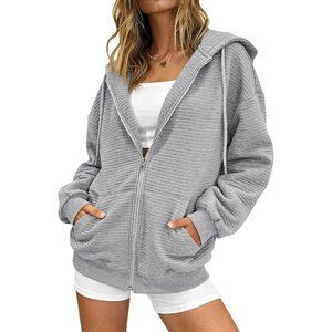 Women's Zip Up Hoodie Oversized Long Sleeve Sweatshirt Casual Fall Wear